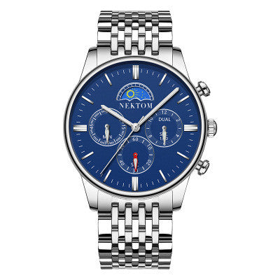 Sun and Moon Three-Eye Quartz Steel Band Watch