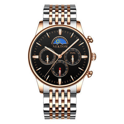 Sun and Moon Three-Eye Quartz Steel Band Watch