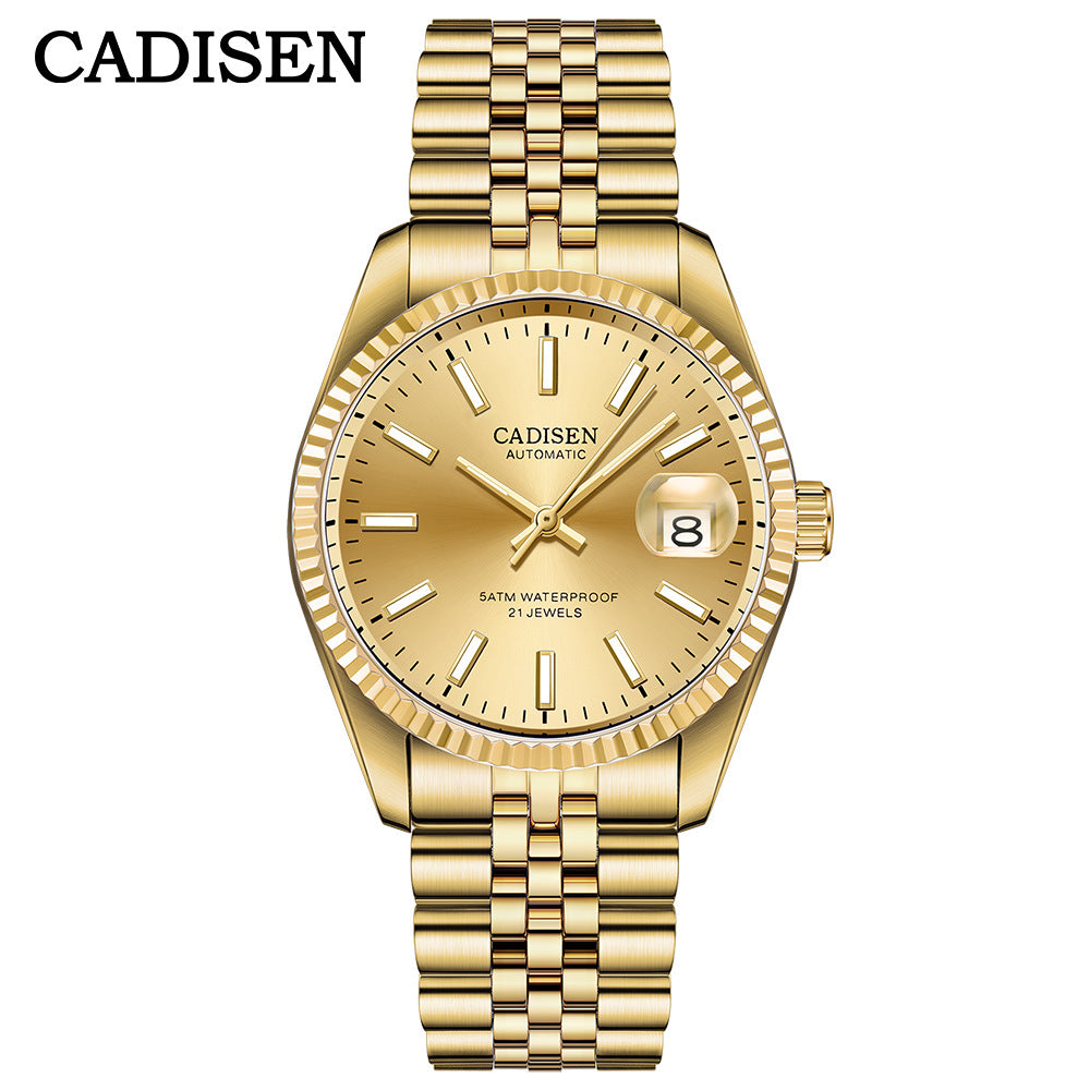 Stylish Men's Mechanical Watch with Calendar and Luminous Steel