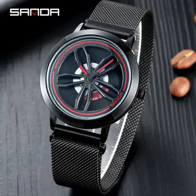 Quartz Watch with Mesh Band and Stylish Design