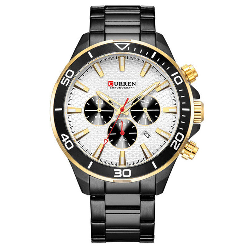 Men's Steel Band Casual Quartz Watch with Calendar