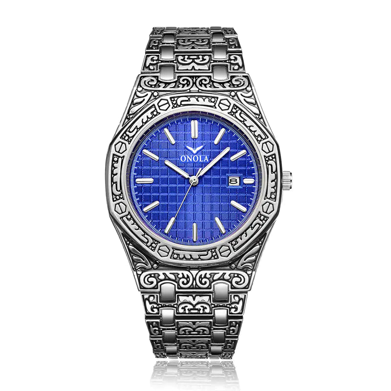 ONOLA Men's Waterproof Quartz Watch with Steel Band