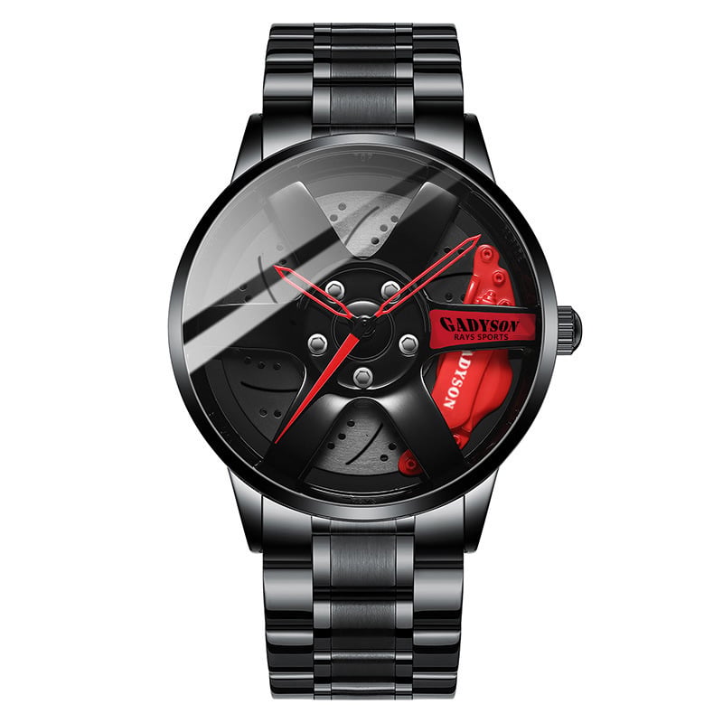 Men's Quartz Watch with Steel Band and Hollow Wheels