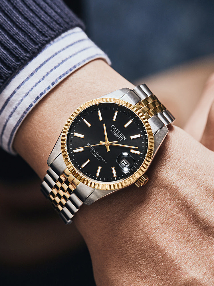 Stylish Men's Mechanical Watch with Calendar and Luminous Steel