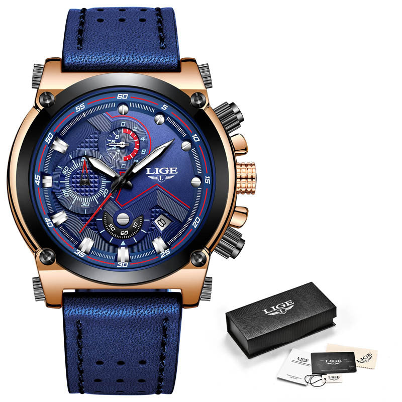 LIGE Men's Hexagonal Waterproof Quartz Sports Watch