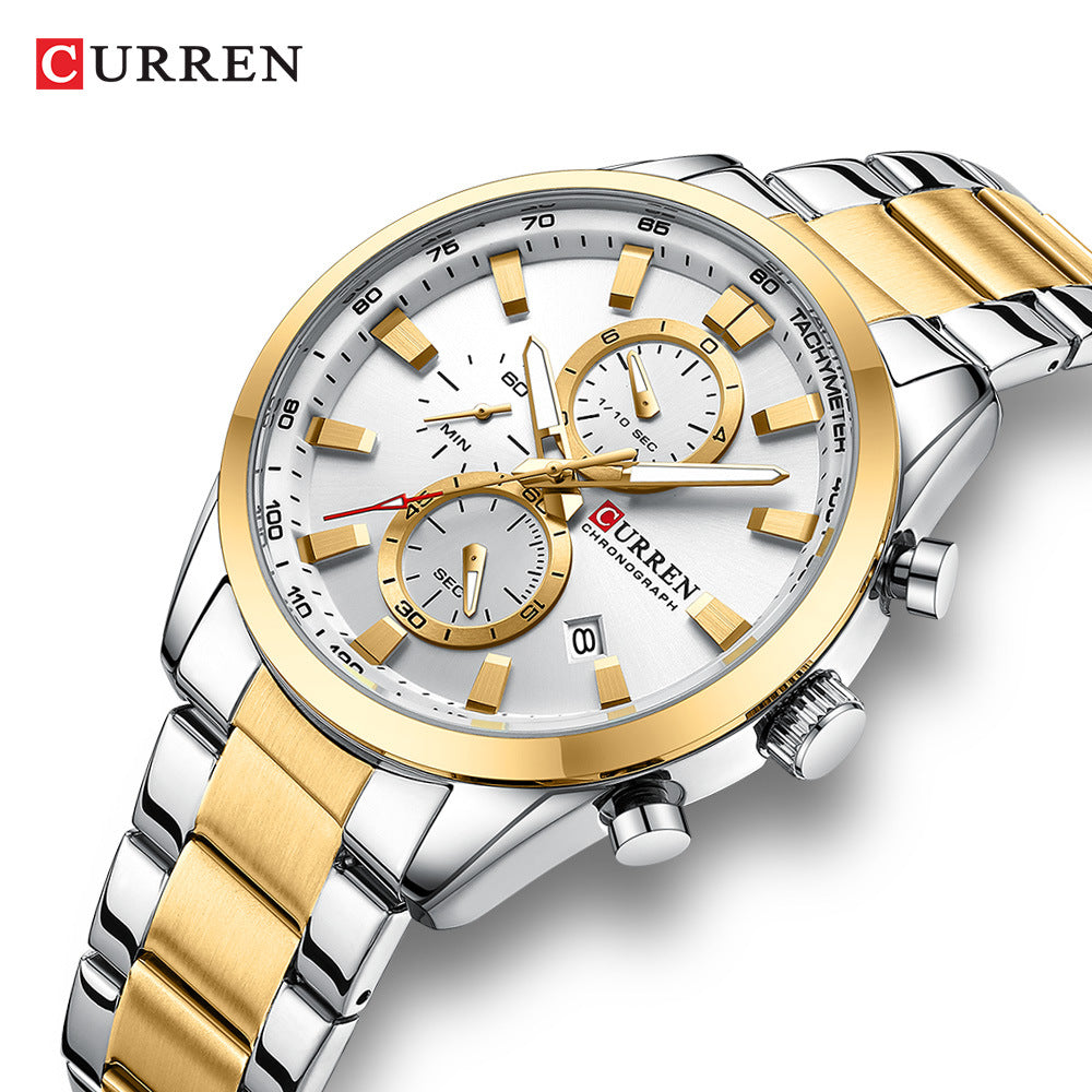 Curren 8445 Men's Quartz Watch with Calendar and Steel Band