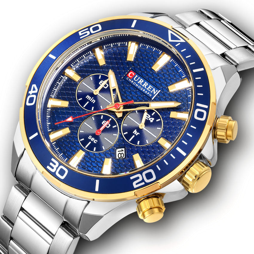 Men's Steel Band Casual Quartz Watch with Calendar