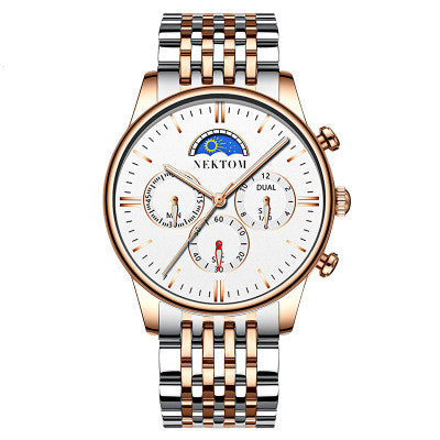 Sun and Moon Three-Eye Quartz Steel Band Watch