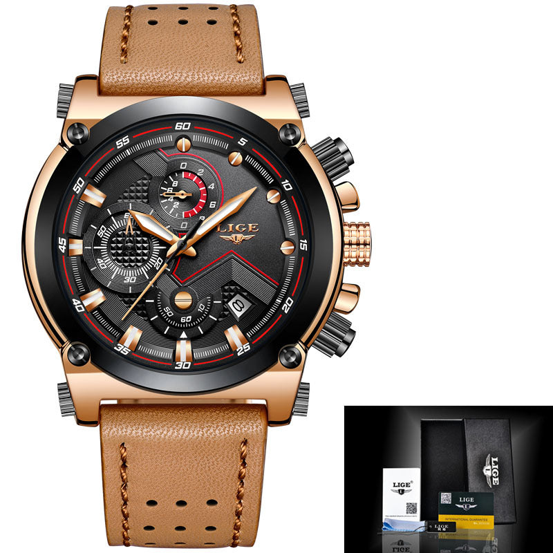 LIGE Men's Hexagonal Waterproof Quartz Sports Watch