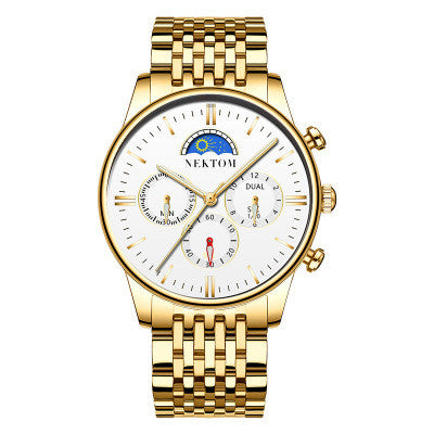 Sun and Moon Three-Eye Quartz Steel Band Watch