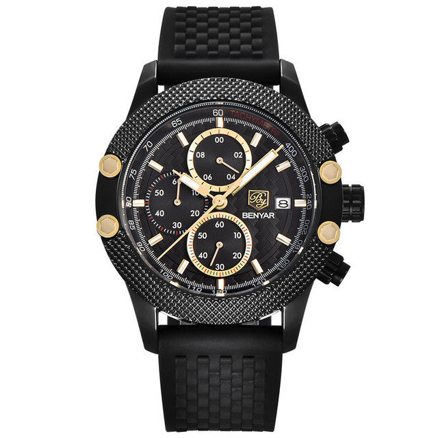 Quartz Three-Eye Watch with Steel Band and Waterproof