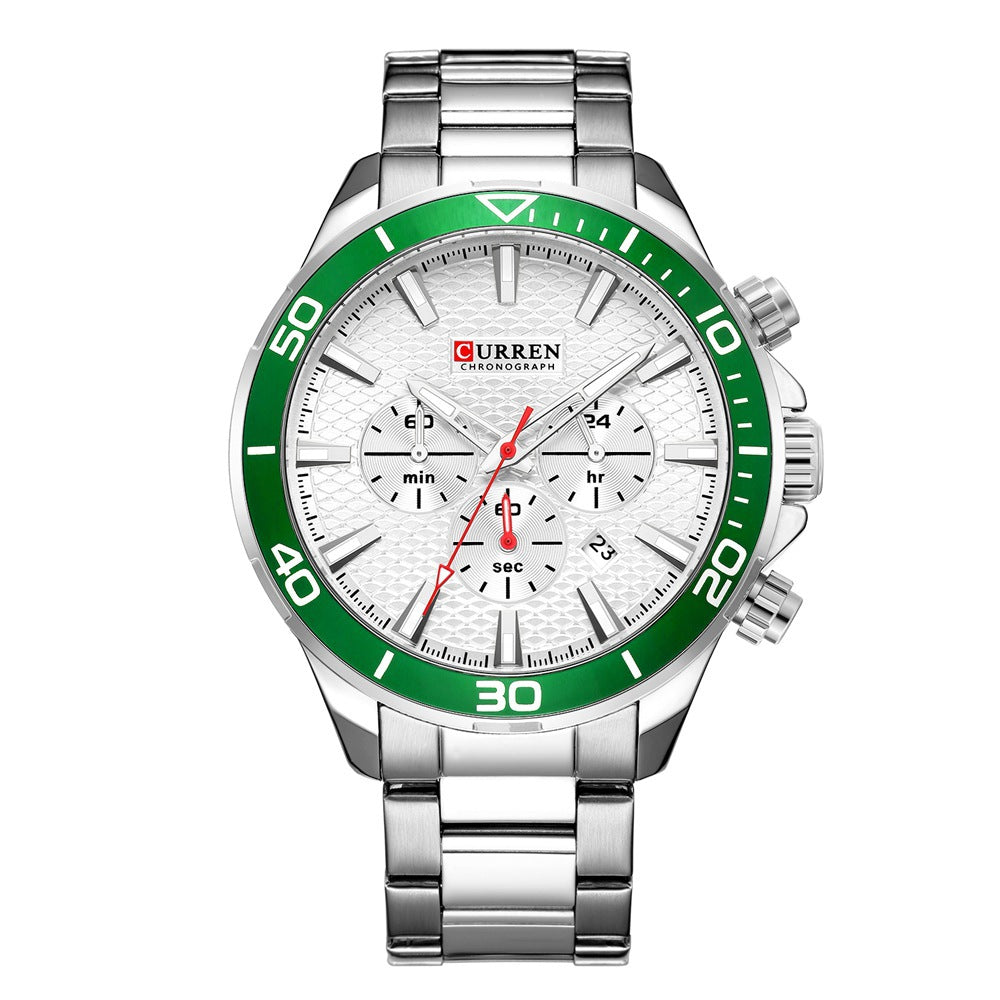 Men's Steel Band Casual Quartz Watch with Calendar