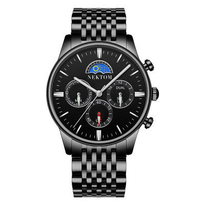 Sun and Moon Three-Eye Quartz Steel Band Watch