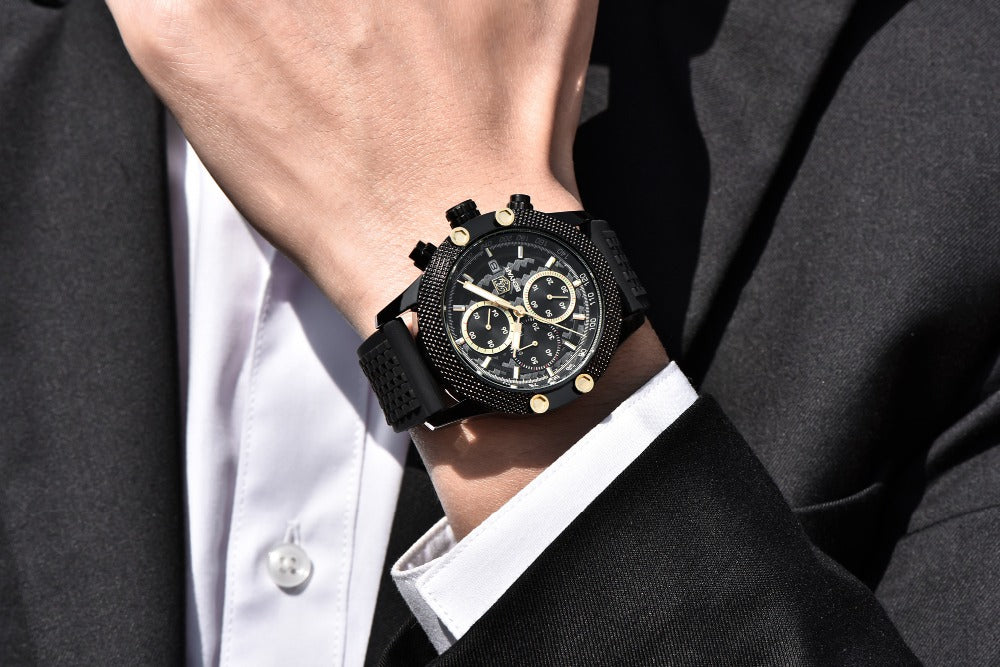 Quartz Three-Eye Watch with Steel Band and Waterproof