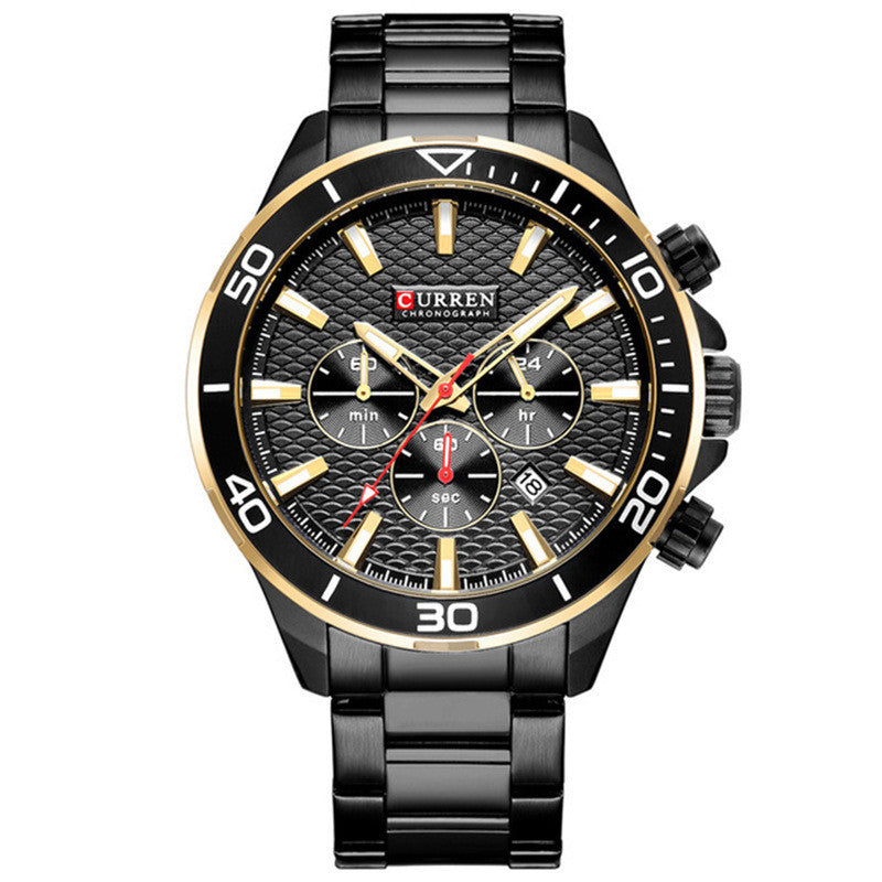 Men's Steel Band Casual Quartz Watch with Calendar
