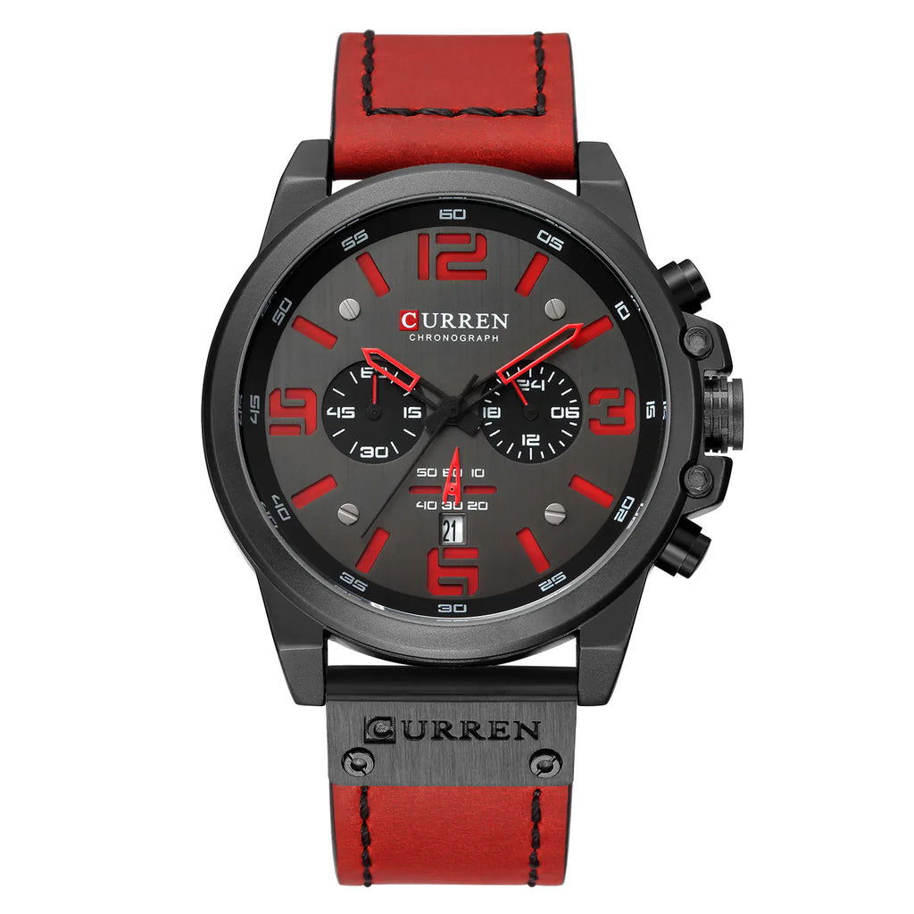 6-Needle Quartz Watch with Calendar and Waterproof Strap
