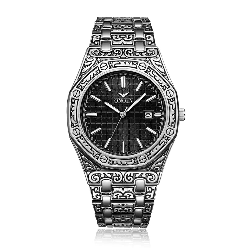 ONOLA Men's Waterproof Quartz Watch with Steel Band