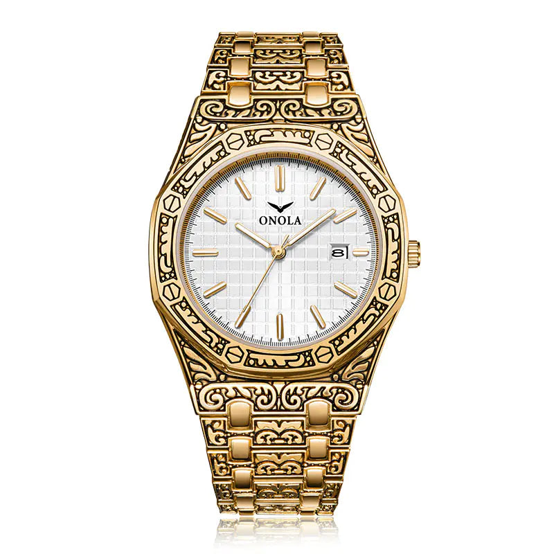 ONOLA Men's Waterproof Quartz Watch with Steel Band
