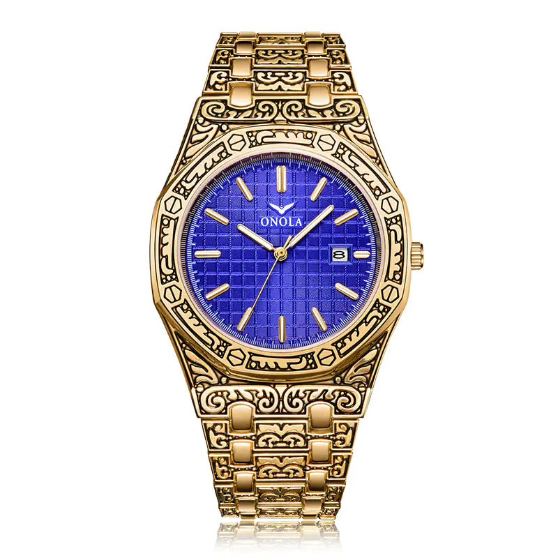 ONOLA Men's Waterproof Quartz Watch with Steel Band