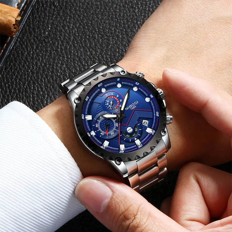 Men's Quartz Watch with Steel Band and Waterproof Design