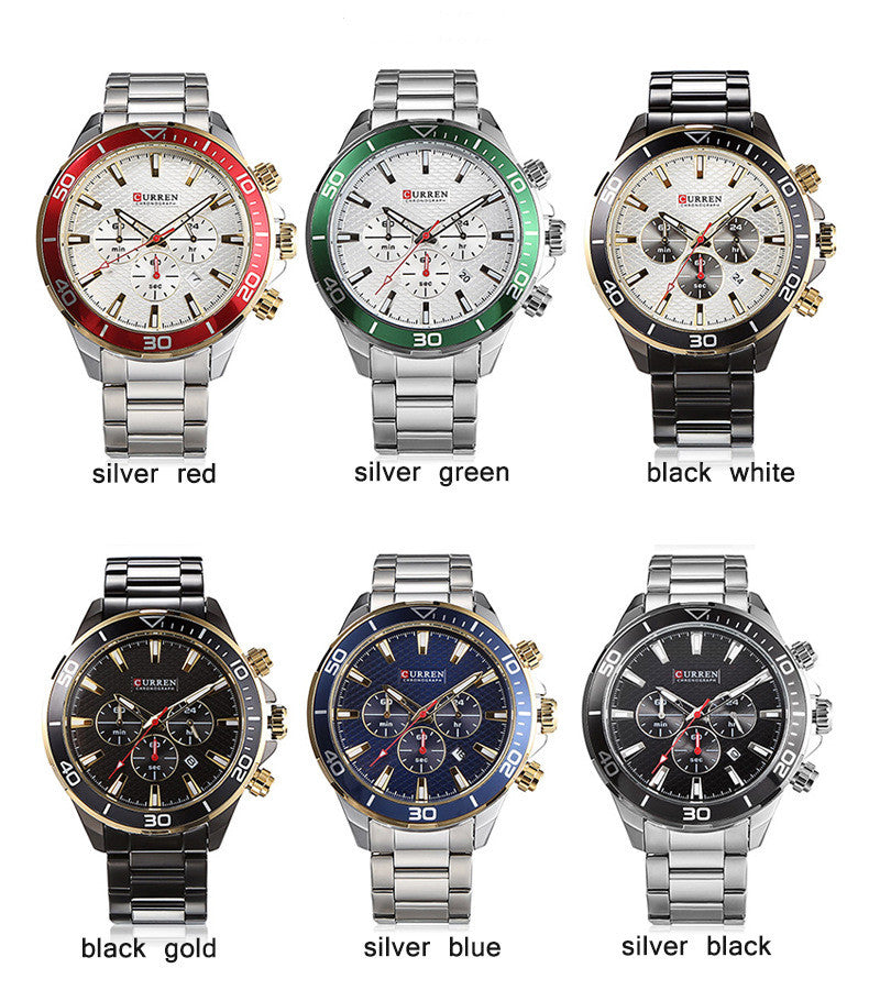 Men's Steel Band Casual Quartz Watch with Calendar