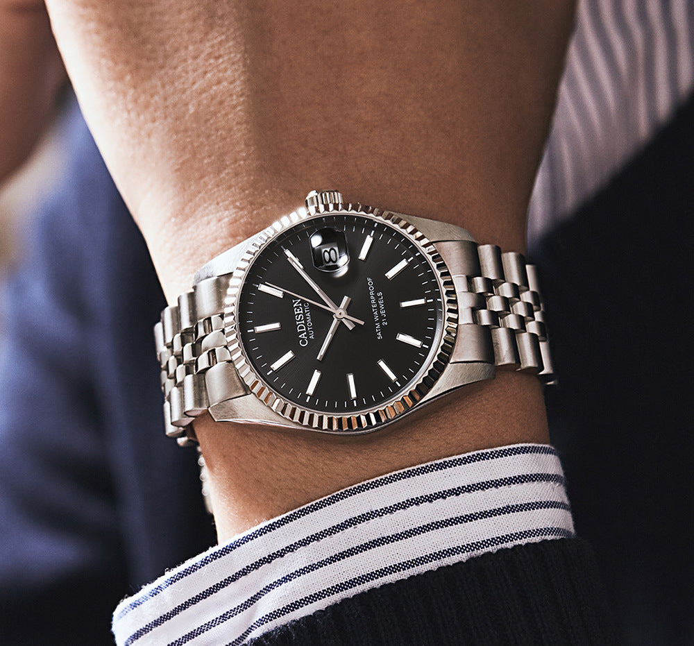 Stylish Men's Mechanical Watch with Calendar and Luminous Steel