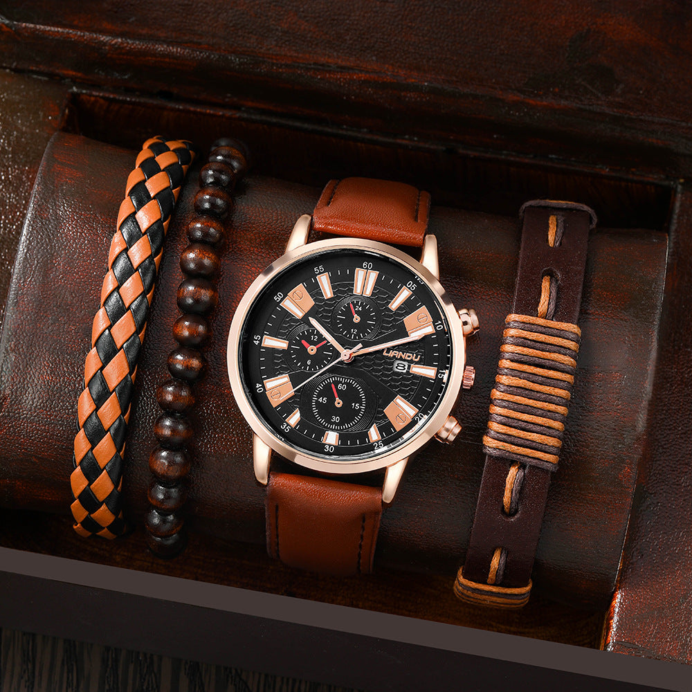 LIANDU Men's Quartz Calendar Watch Set for Sports