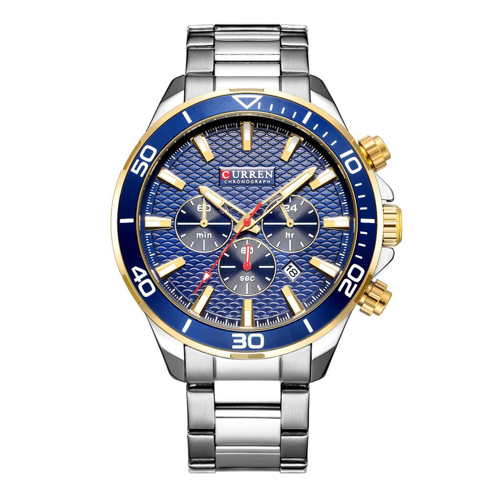 Men's Steel Band Casual Quartz Watch with Calendar