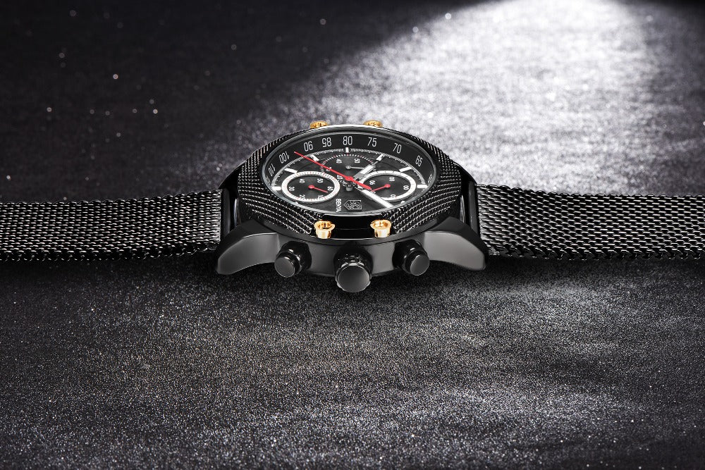Quartz Three-Eye Watch with Steel Band and Waterproof