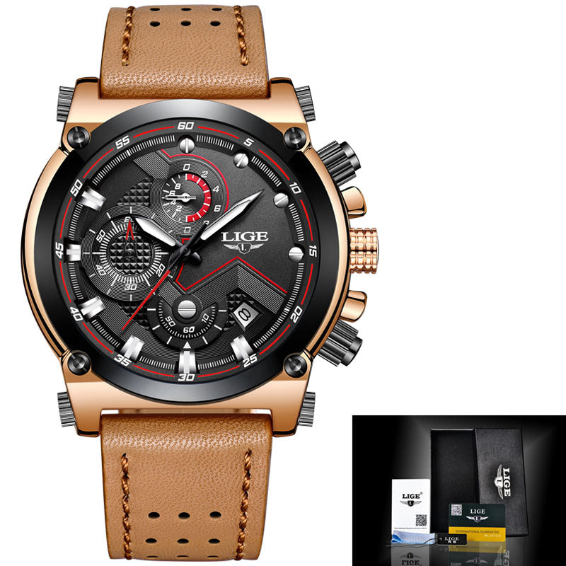LIGE Men's Hexagonal Waterproof Quartz Sports Watch