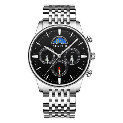 Sun and Moon Three-Eye Quartz Steel Band Watch