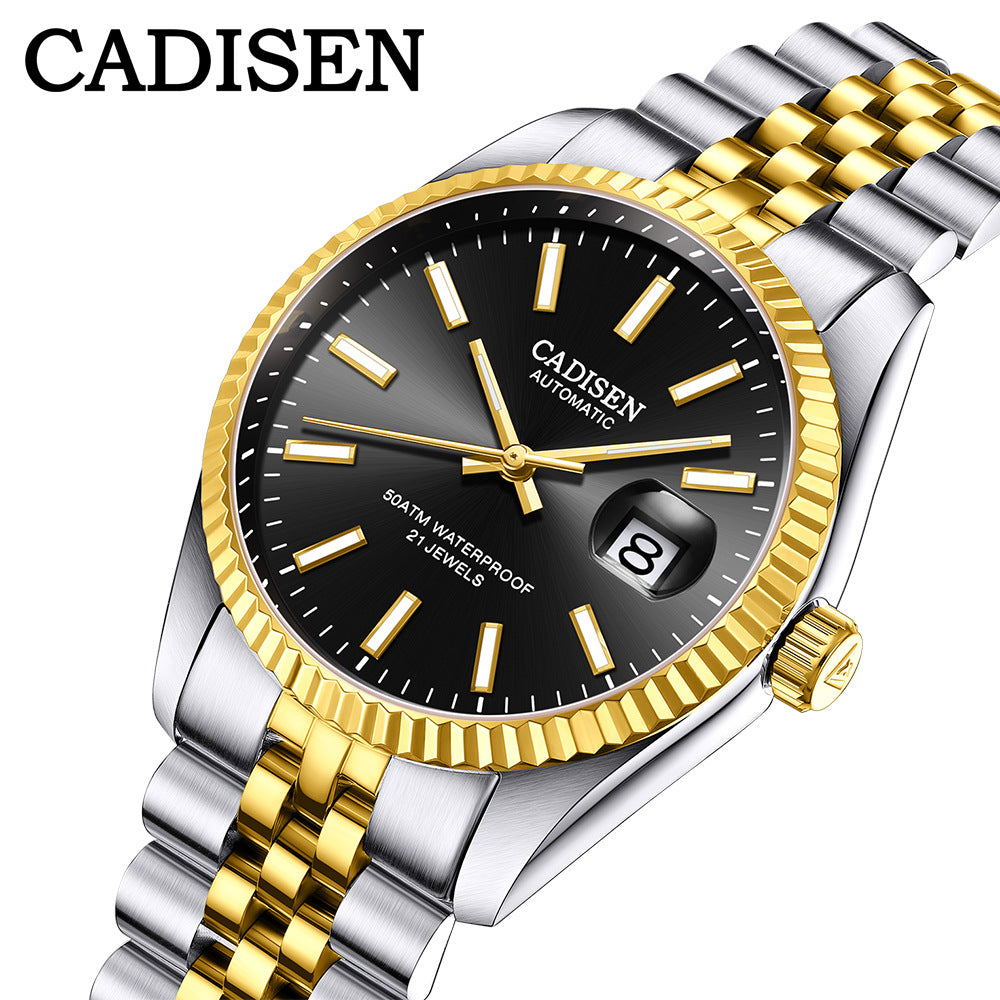 Stylish Men's Mechanical Watch with Calendar and Luminous Steel