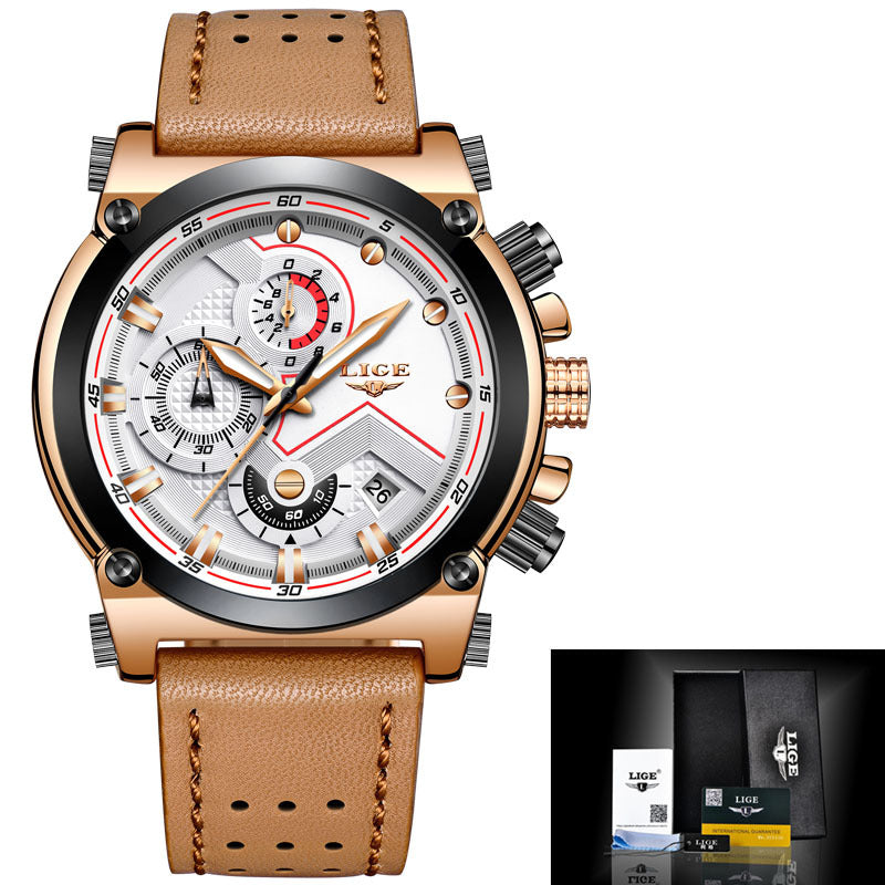 LIGE Men's Hexagonal Waterproof Quartz Sports Watch