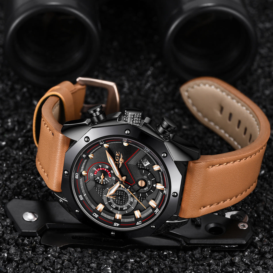 LIGE Men's Hexagonal Waterproof Quartz Sports Watch