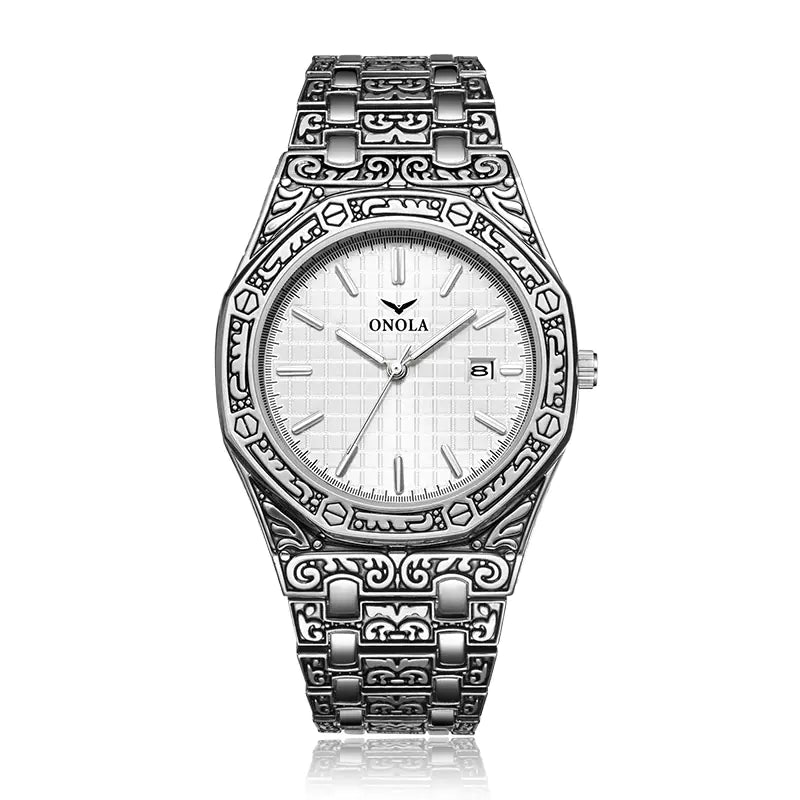 ONOLA Men's Waterproof Quartz Watch with Steel Band