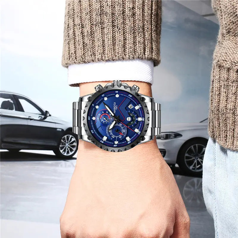 Men's Quartz Watch with Steel Band and Waterproof Design