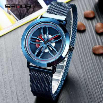 Quartz Watch with Mesh Band and Stylish Design