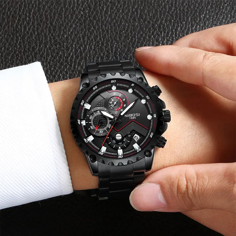 Men's Quartz Watch with Steel Band and Waterproof Design