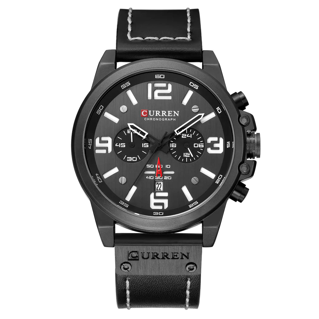 6-Needle Quartz Watch with Calendar and Waterproof Strap